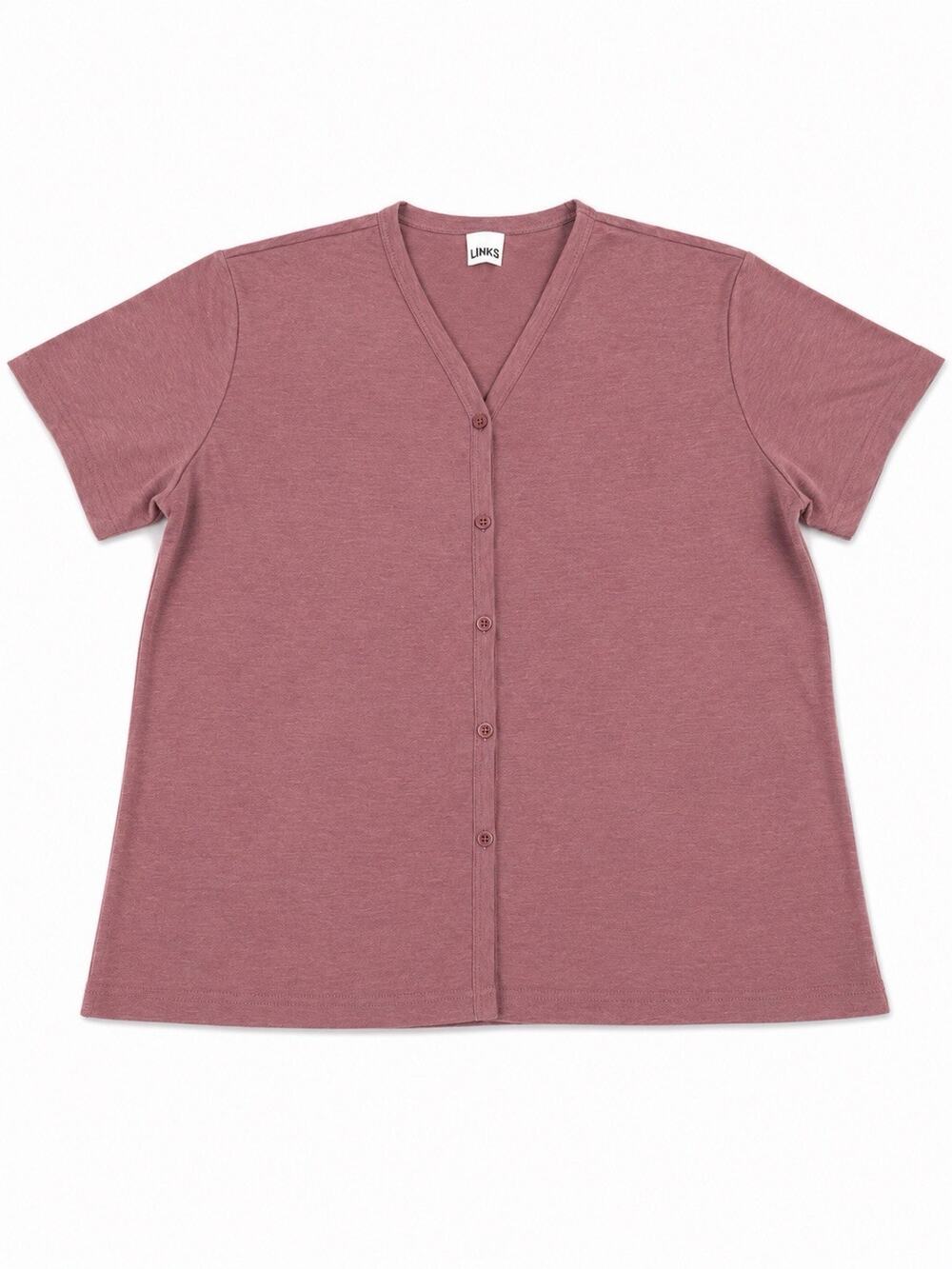 Links Women’s XL Mauve Pink Short Sleeve V-Neck Button Front Top